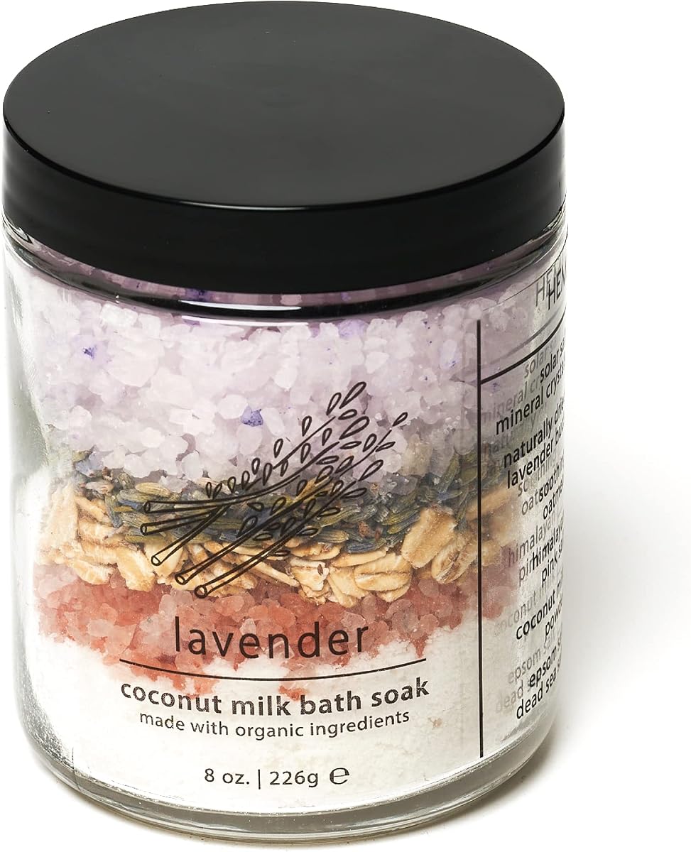 Lavender Coconut Milk Bath Soak | Botanical Coconut Milk, Botanicals, Dead Sea Salt, Epsom Salt, and Himalayan Pink Mineral Salt | 9.5 oz Jar | Made in USA