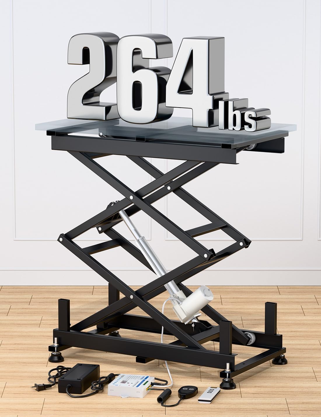 DIHOOL Electric Scissor Lift Table, 265Lbs Load, 10.43"-43.31" Height Adjustable Lifting Platform, Super Quiet with Remote & WiFi Control, Obstruction Detection, AC/DC Power for Home/Industrial Use