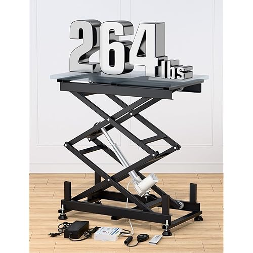 DIHOOL Electric Scissor Lift Table, 265Lbs Load, 10.43"-43.31" Height Adjustable Lifting Platform, Super Quiet with Remote & WiFi Control, Obstruction Detection, AC/DC Power for Home/Industrial Use