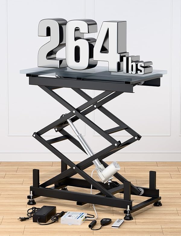 DIHOOL Electric Scissor Lift Table, 265Lbs Load, 10.43"-43.31" Height Adjustable Lifting Platform, Super Quiet with Remote & WiFi Control, Obstruction Detection, AC/DC Power for Home/Industrial Use by DIHOOL - Used condition - US$323.20