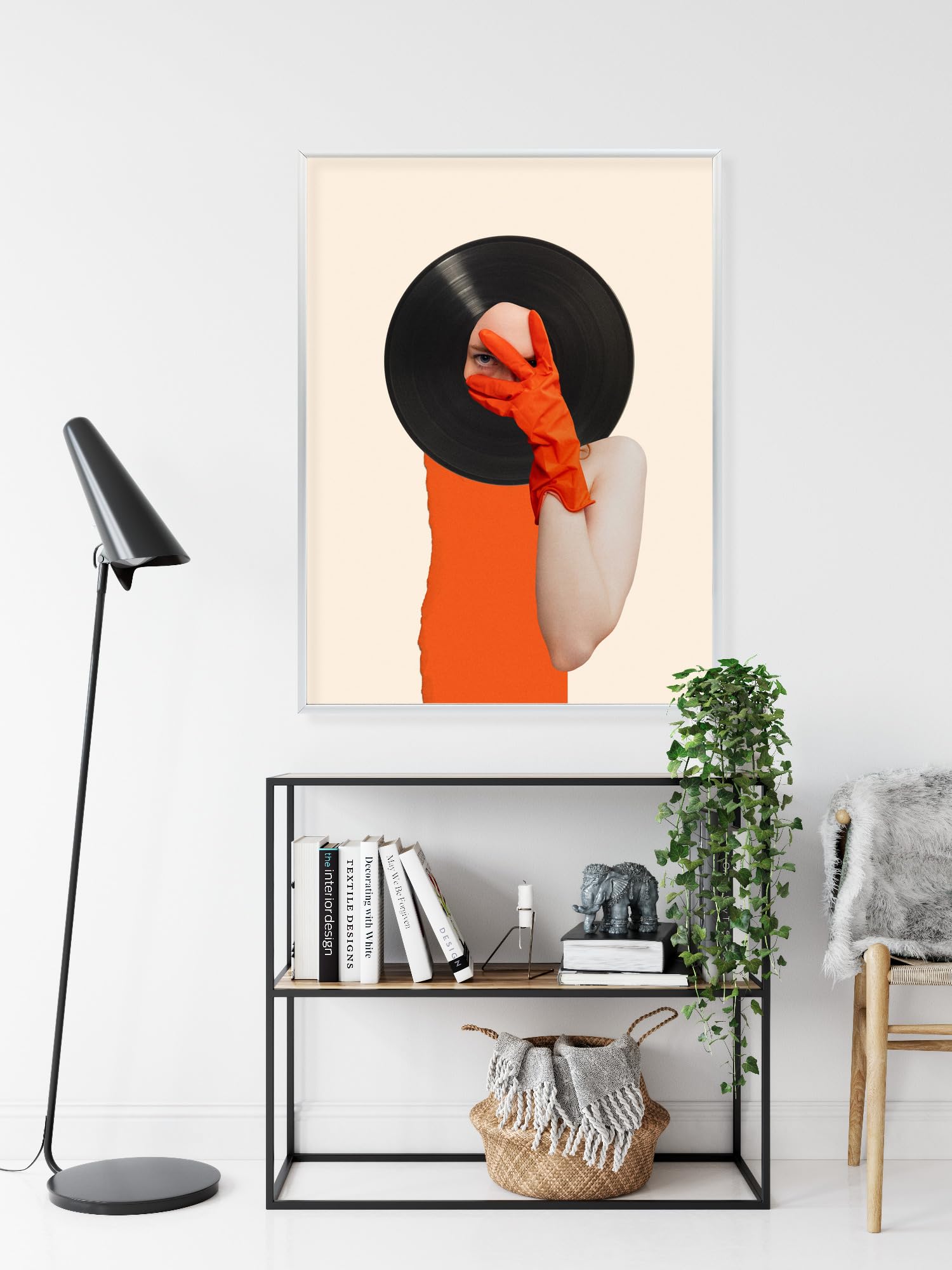 WALLERO Poster Spirito musicale su disco in collage pop art con Cornice in Alluminio Argentata – Decorazione Moderna da Parete e Stampa Artistica | Decorazione per Soggiorno, Camera da Letto 30x40