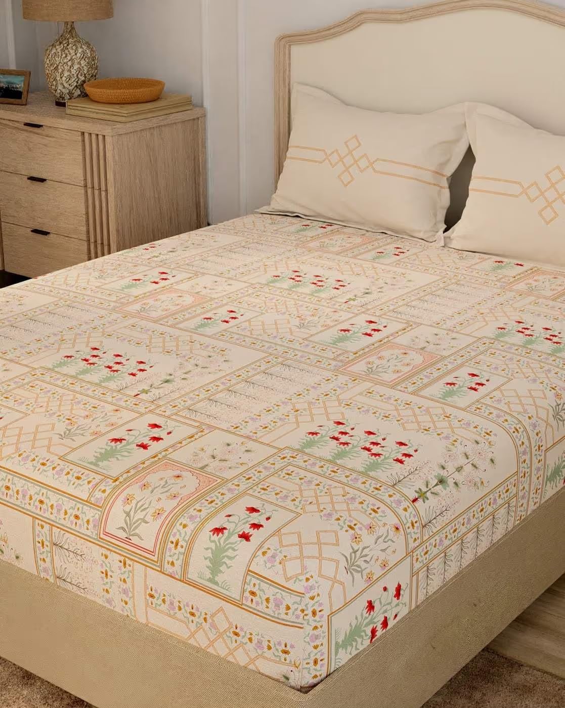 Portico New York Shalimaar Super King Size Flat 100% Cotton Super Soft Bedsheet with 2 Pillow Covers (Peach)-image-5