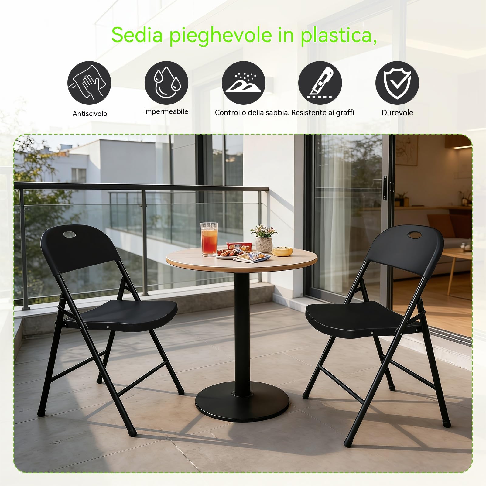 Set di 6 Sedie Pieghevoli – Sedie Pieghevoli Stabili con Schienale Alto, Struttura in Metallo Resistente, Adatte per Casa, Ufficio e Sala da Pranzo