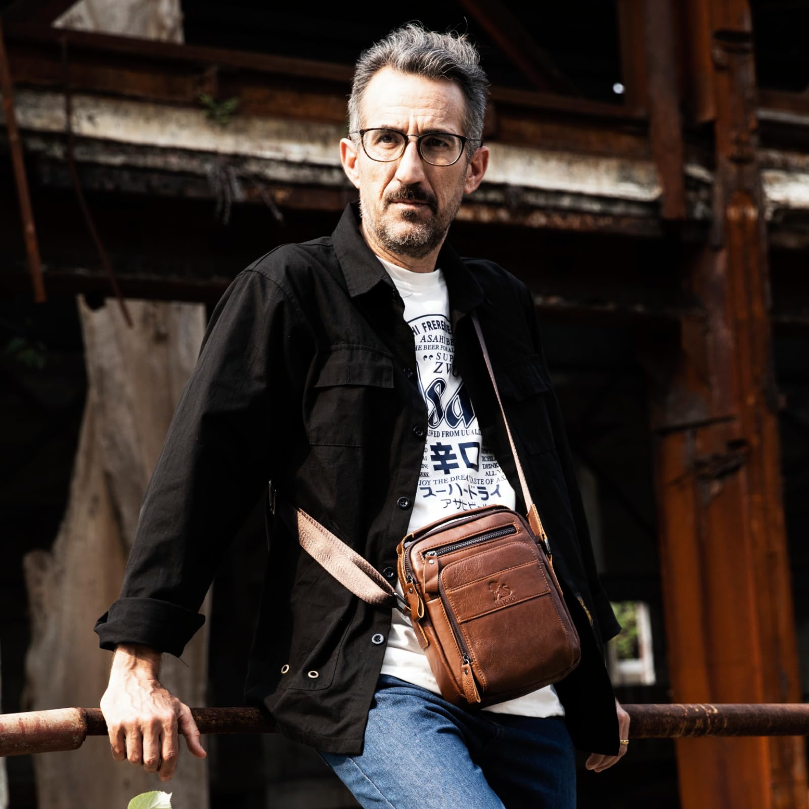 BAIGIO Bolso Hombre Bandolera Cuero Vintage Bolso Mano Hombres Bolsos Hombre Pequeño con 5 Ranuras para Tarjetas Bolsa de Hombro para Negocios, Trabajo, Viaje, Vida Cotidiana