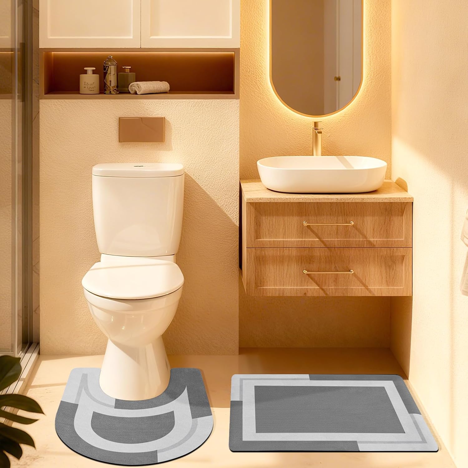 Ultra Thin Bath Mat, Upgrade Backing Non Slip Thin Bath Mats Fit Under Door, Quick Dry Ultra Absorbent Bathroom Rugs, Machine Washable Bath Rugs for Bathroom, Bathtub & Kitchen, Grey/Bordered/3 Piece - Image 6