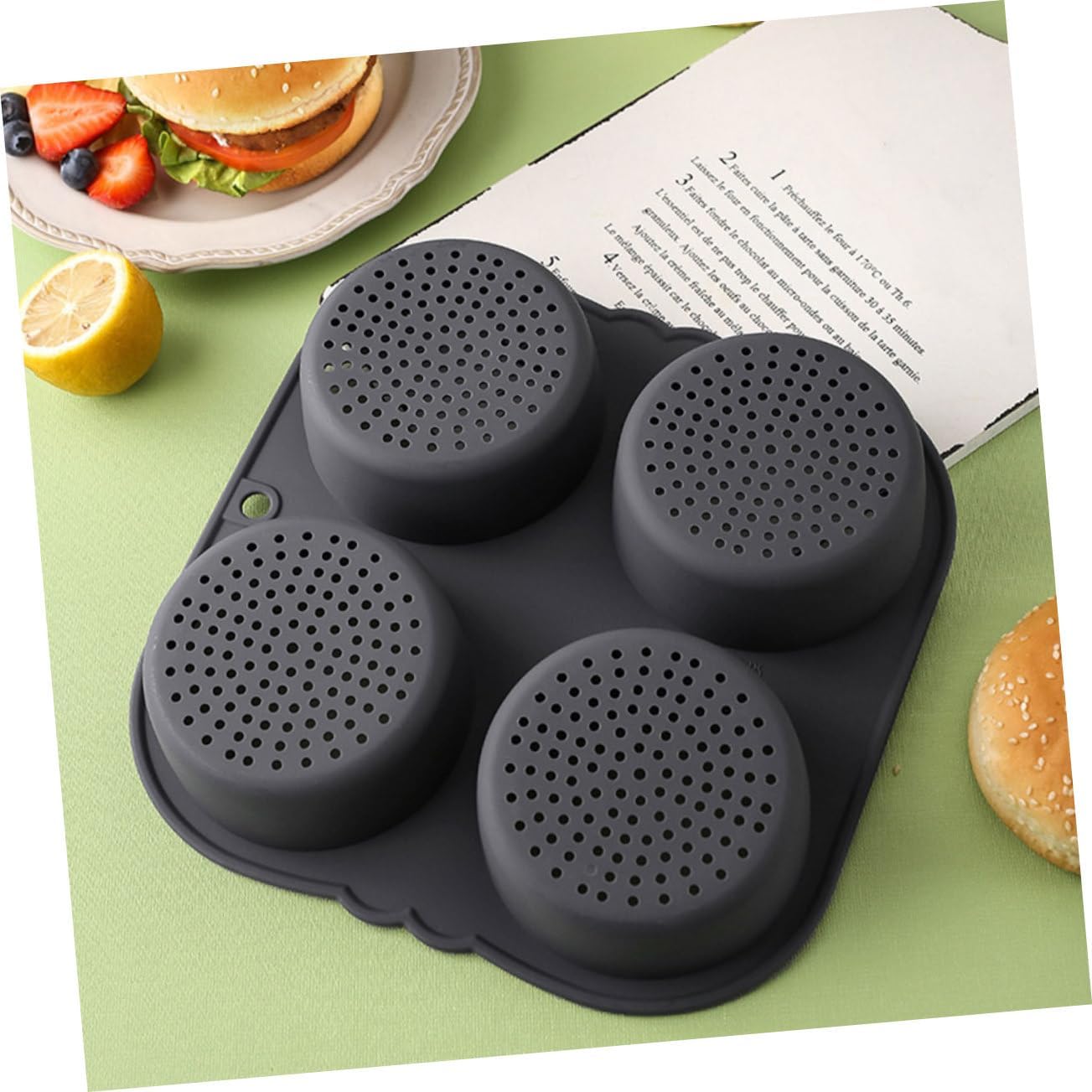 ABOOFAN Silicone Hamburger Bun Compartment Non Stick Bakeware for Artisan Buns Egg Tarts Desserts Heat Breakfasts