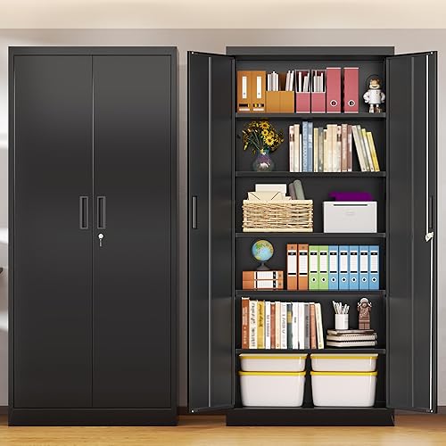Miniatura 5 de BESFUR Gabinete de almacenamiento de metal, gabinete de almacenamiento de 71 pulgadas de alto con 5 estantes ajustables, gabinetes de metal