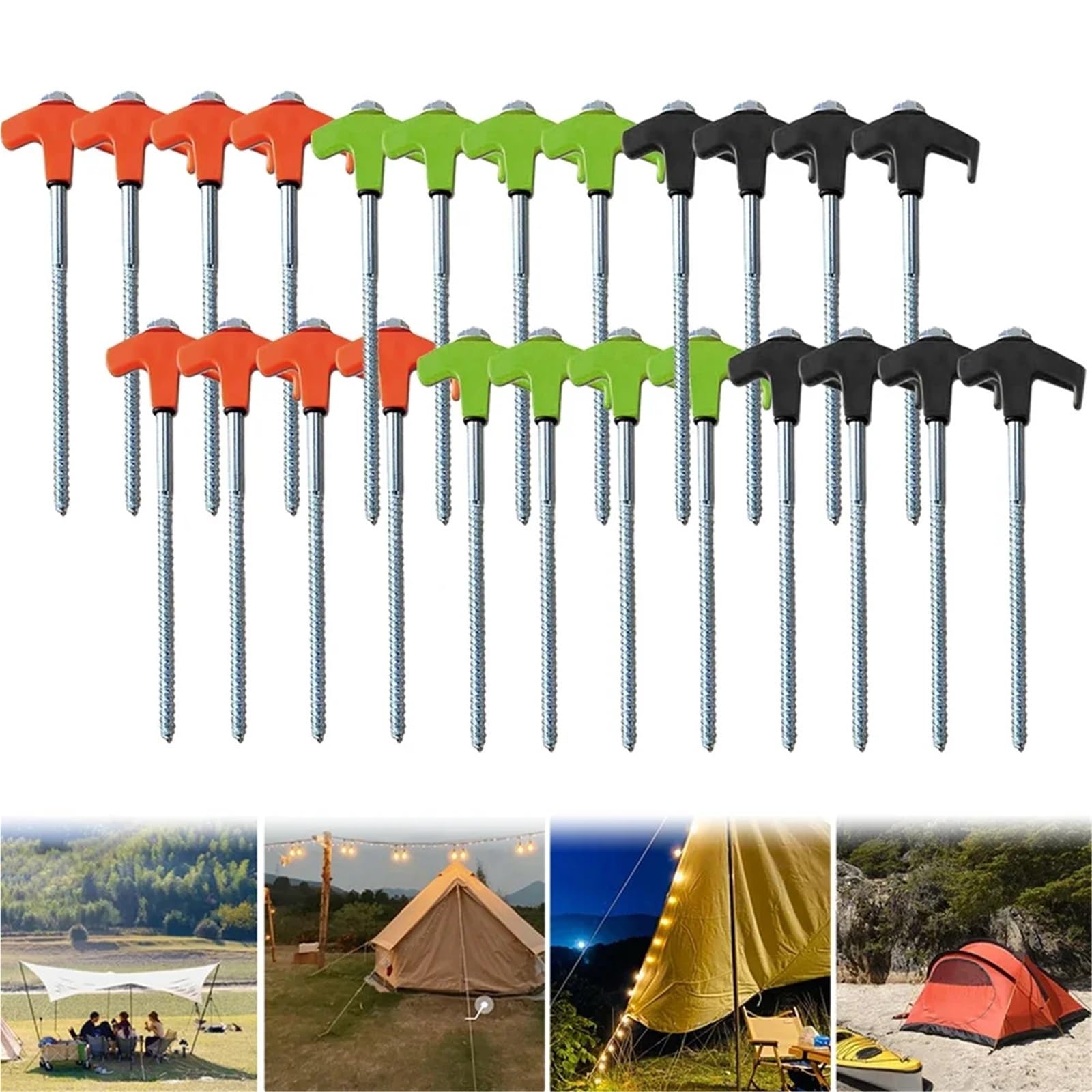 14 pièces piquets de Camping percer avec Douille hexagonale vis en Spirale Robuste Tente Robustes dans Les pour Le Camping, Les Voyages(Orange)
