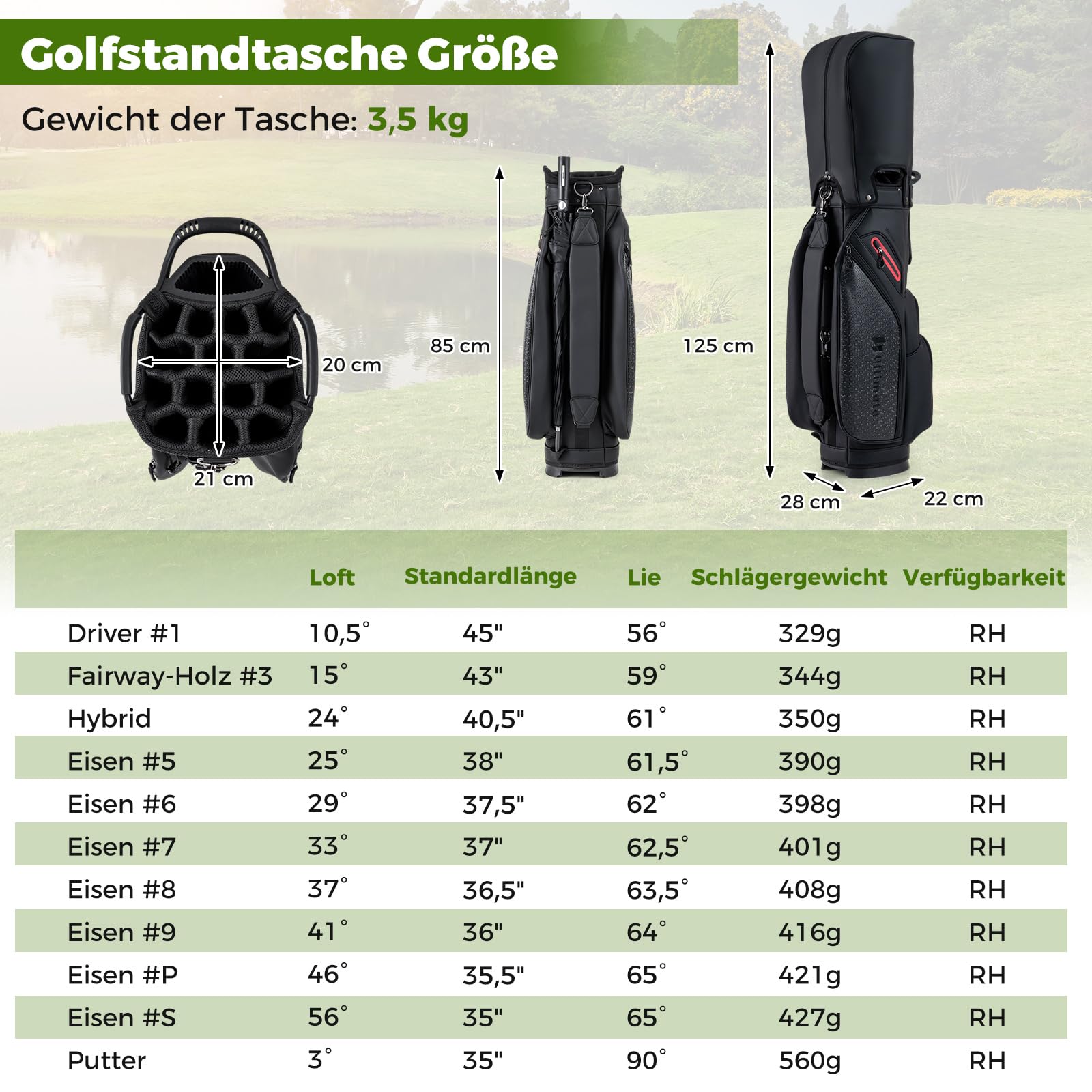 COSTWAY 11 teiliges Golfschläger Set Herren, Golf Set für Rechtshänder mit Golftasche, Golfschlägersätze inkl. 1 Driver, 3 Fairway, 4 Hybrid, 6-SW Eisen,3 Kopfhauben, Putter & Regenhaube