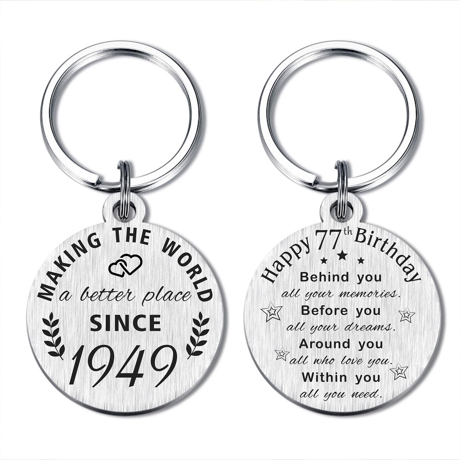 ABNTY 77th Birthday Gifts for Women Men, 77 Year Old Birthday Keychain, Born in 1949 Gifts, 1949 Birthday Decorations