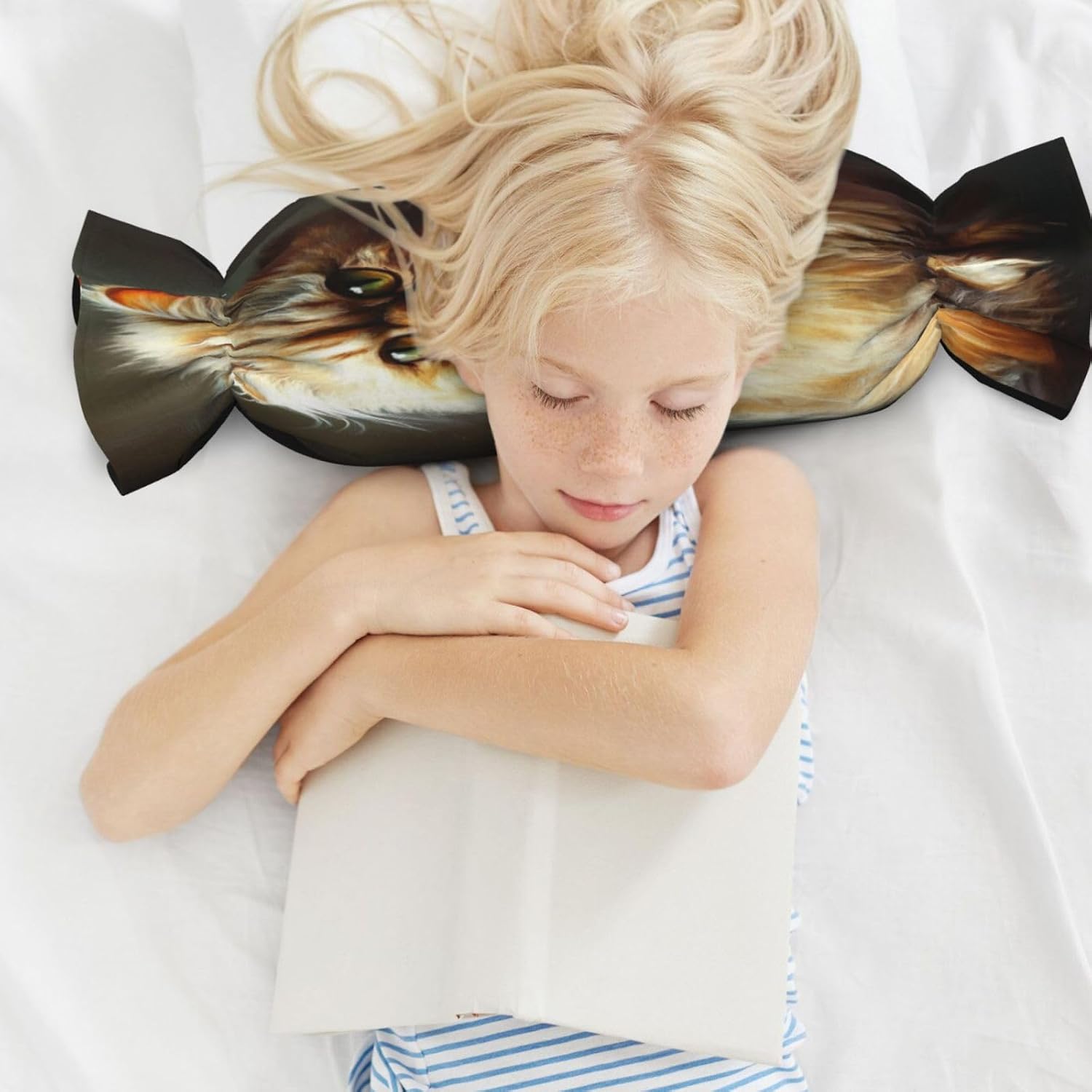 Serious and Focused Little cat Cylindrical Pillow-Premium Bed Pillows, Side Sleeper Neck Support, Decorative Candy Design, Soft and Durable