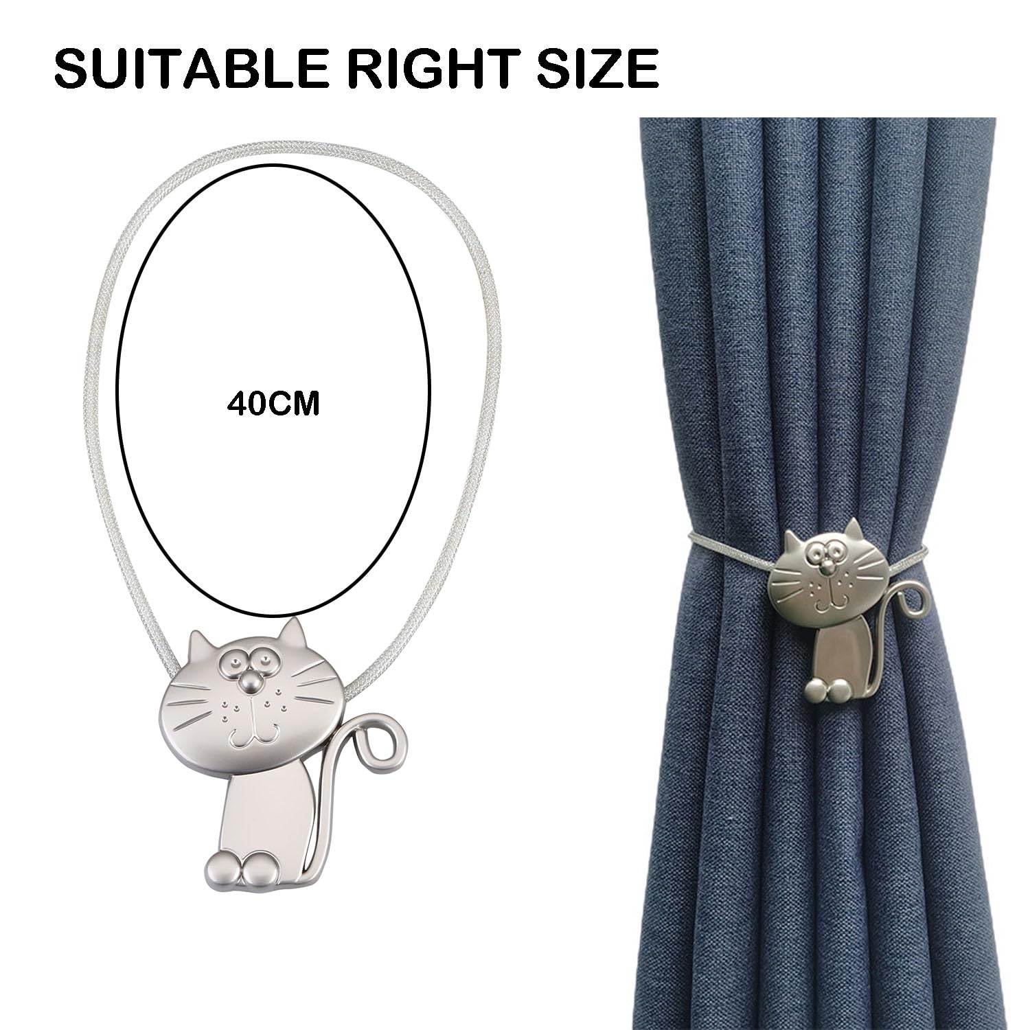 Set Di 2 Fermatende Magnetici A Forma Di Gatto. Fermacravatte Per Tende Ideali Per Casa Ufficio Hotel Ecc 96012632