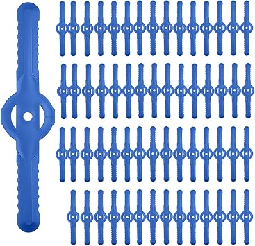 Huakaile 60 Pcs String Trimmer Head Blades Replace, Weed Eater Wacker Blades Plastic Replacement, Universal Weed Warrior Trimmer Head, Cutter Accessories for Grass Trimmer Lawn Mowers Blue