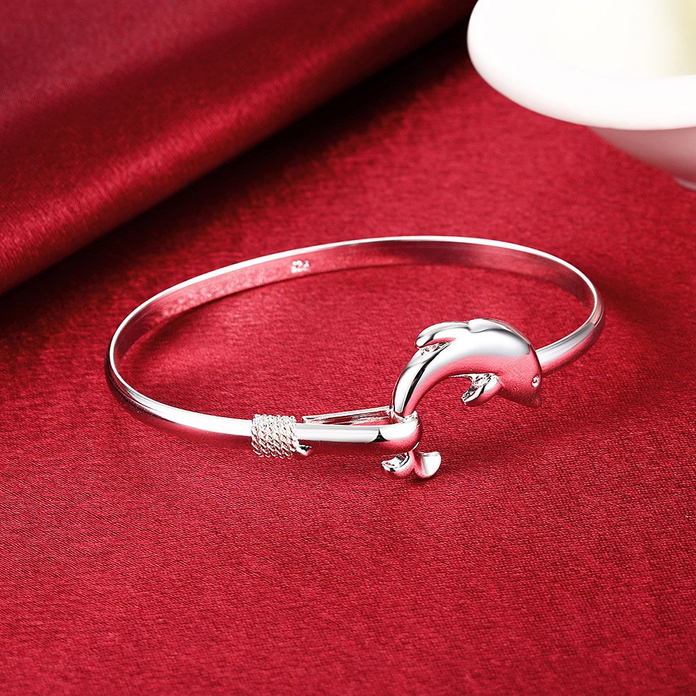 Joyas de moda 925 de plata esterlina lindo delfín pulseras para mujer, Plata 6