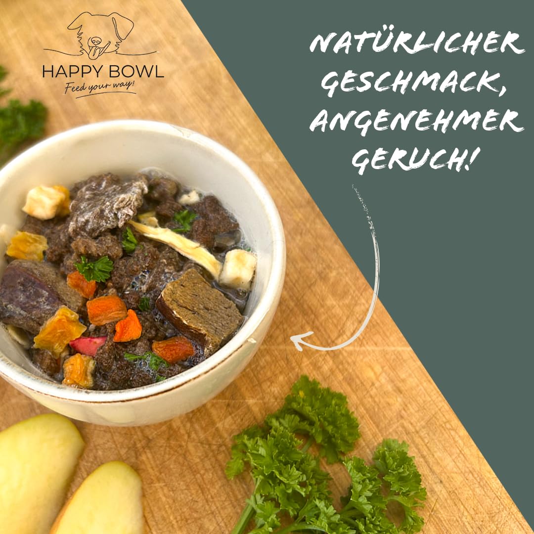 Happy Bowl - Trockenbarf Rind - 2,25kg-Beutel - Alleinfuttermittel für Hunde auf Basis natürlicher Inhaltsstoffe - Trockenfutter, Nassfutter oder Barf-Ersatz