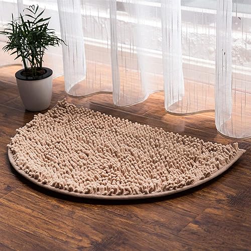Tapete de baño semicírculo de felpilla, extra suave y súper absorbente, de secado rápido, lavable a máquina, alfombra de felpa para bañera, ducha,
