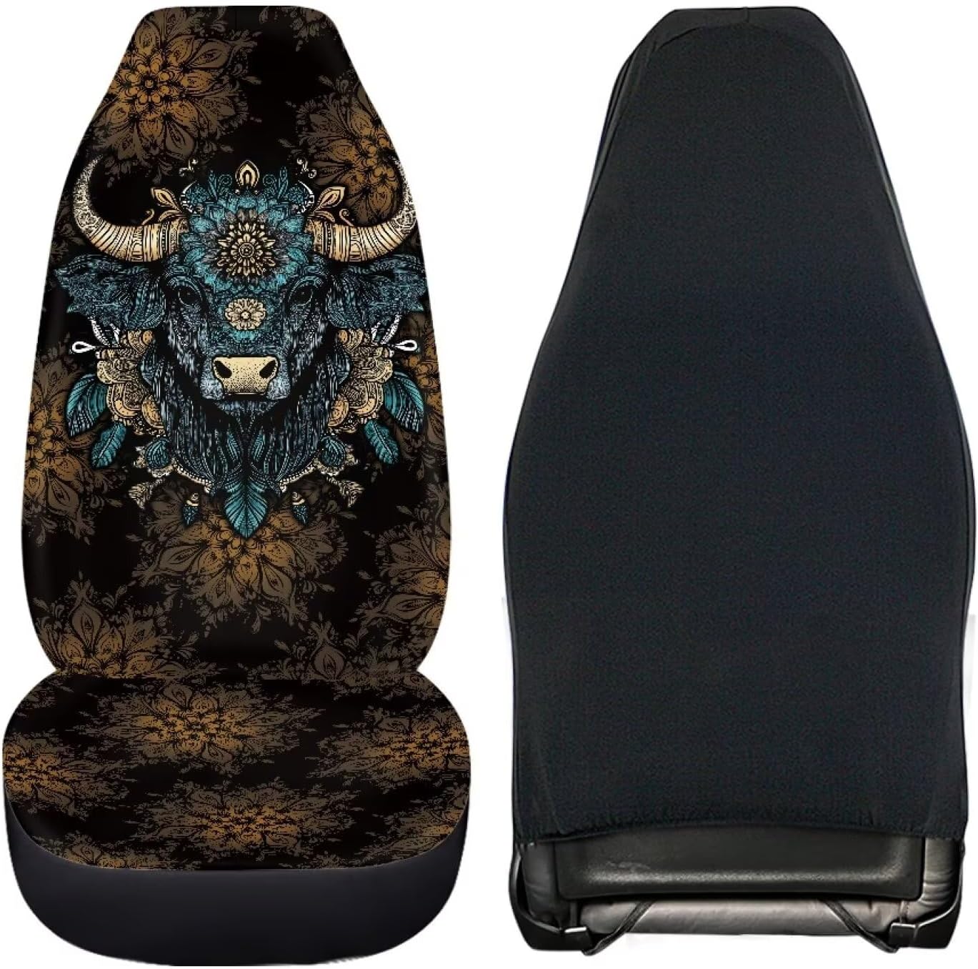 Aztec Tribal Cow Pattern Car Seat Cover, Breathable Universal Vehicle Drive Seat Protector, Waterproof Automotive High Back Seat Covers 2PCS fit Most SUV, Van, Truck, Sedan
