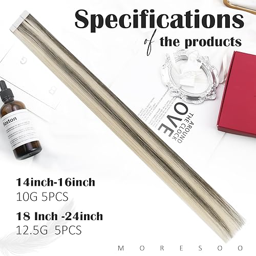 Miniatura 4 de Moresoo Intact - Extensiones de cabello con cinta adhesiva, extensiones de cabello humano virgen con cinta adhesiva, balayage, negro mezclado con