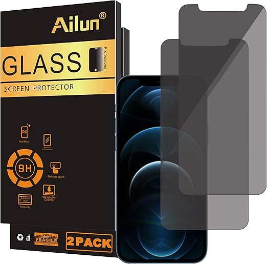 Amazon Com Ailun Privacy Screen Protector Compatible For Iphone 12 Pro Max 6 7 Inch 2 Pack Anti Spy Private Case Friendly Tempered Glass Black Cell Phones Accessories
