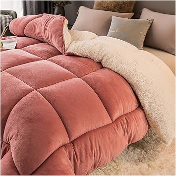 ZTGL 3-Layer Luxury Lamb Winter Quilt Thick Bed Blanket, Extra Warmest Plush Comforter Core, Super Soft Lamb Blanket Double-Sided Quilt Heavy Warm for Winter,Bean Paste,150x200cm/2.5kg