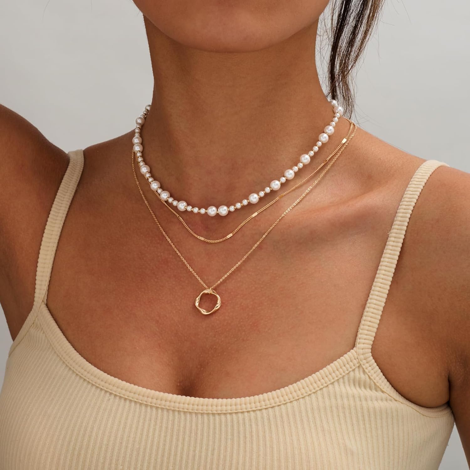 Trendy Layered Necklaces Set for Women Gold - toned Chain Sparkling Crystal Pendant Necklace, Colorful Beaded & Natural Stone Separable Multi - layer Necklace - Image 4