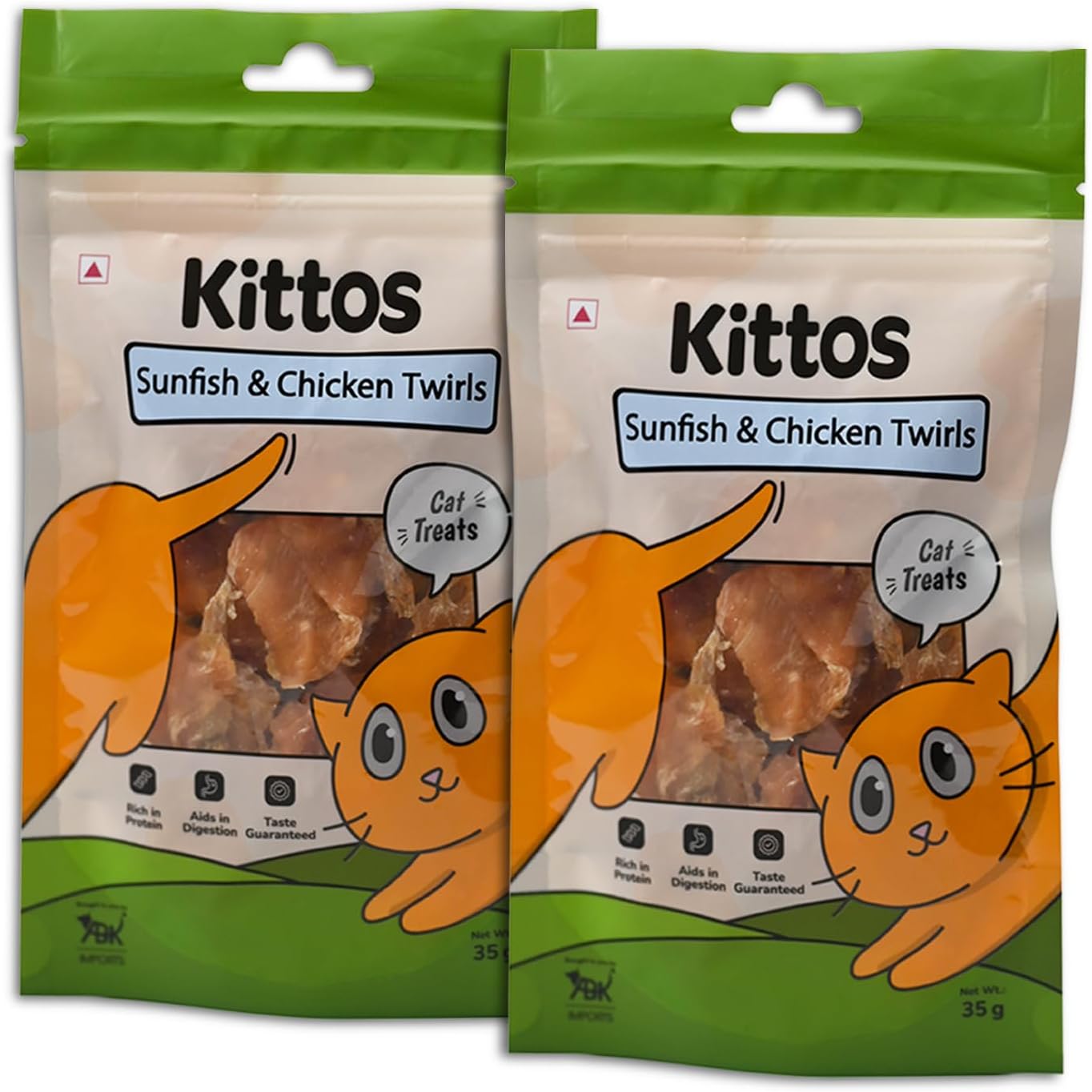 Sunfish & Chicken Twirls Cat Treats | High Protein Low Fat Healthy Snack | Easily Digestible Natural Dry Treat for Cats of All Life Stages | 35g Each (Pack of 2)
