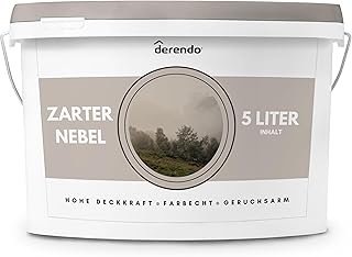 derendo Exklusive Wandfarbe kreide 5L, hohe Deckkraft, Dispersionsfarbe innen, Innenwandfarbe Raumfarbe Zarter Nebel matt, Deckkraftklasse 2, hochdeckende Innenfarbe Profi Qualität