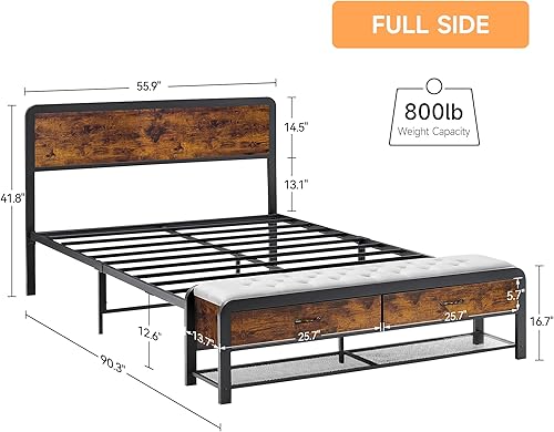 Miniatura 2 de IDEALHOUSE Marco de cama matrimonial con almacenamiento otomano tapizado, marco de cama funcional y estéticamente agradable, no necesita somier,