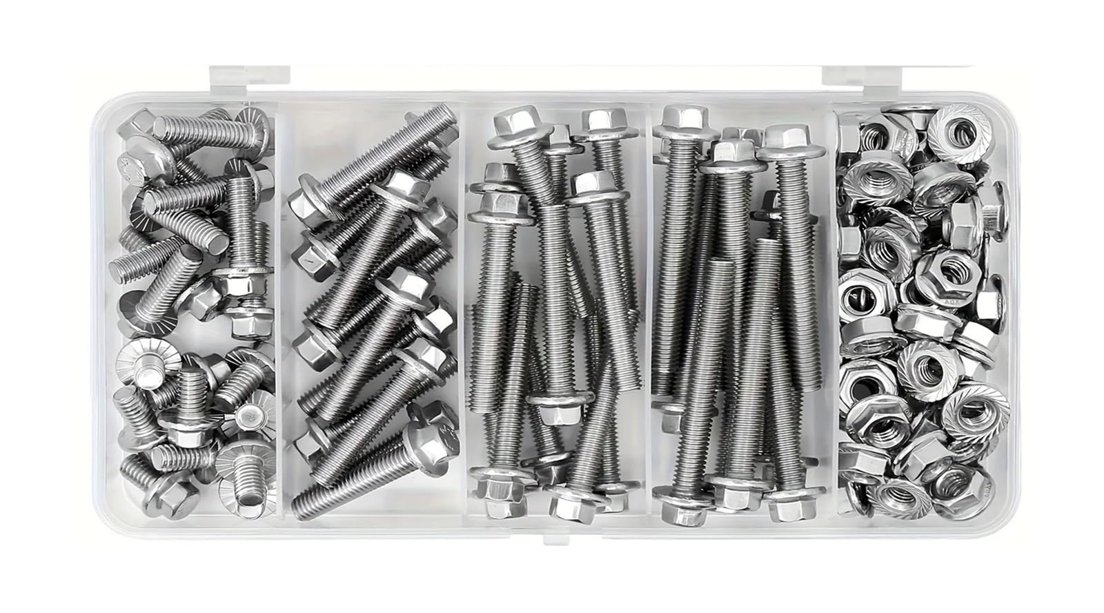 Kit di 112 bulloni e dadi a testa esagonale flangiati in acciaio inossidabile M6 304 da 10 mm, 20, 30, 40 50 Set di Viti e Bulloni