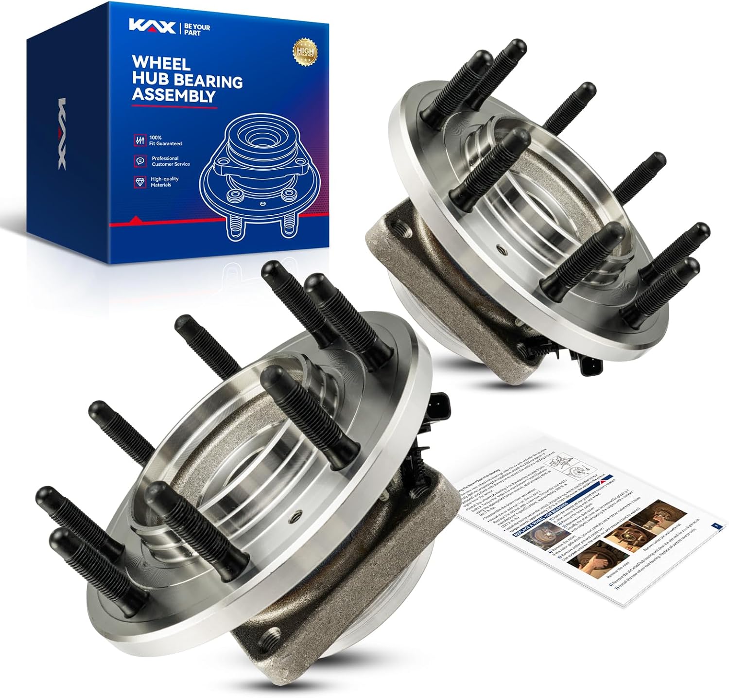 KAX 515145 2PCS Front Wheel Hub Bearing Compatible with 2011-2019 Silverado 2500 HD, 2011-2019 Sierra 2500 HD, 2011-2019 Silverado 3500 HD, 2011-2019 Sierra 3500 HD,8 Lugs W/ABS