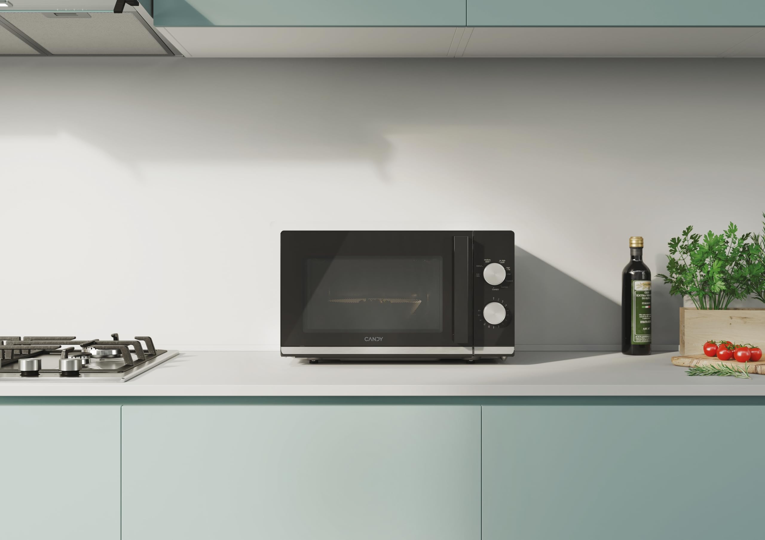 Candy Moderna Forno a Microonde con Grill, 20 Litri, 700W, 6 Livelli di Potenza, Funzione Defrost, Timer e Segnale di Fine Cottura, App hOn, Libera Installazione, 45,2 x 36 x 26,2 cm, Nero - CMG20TNMB