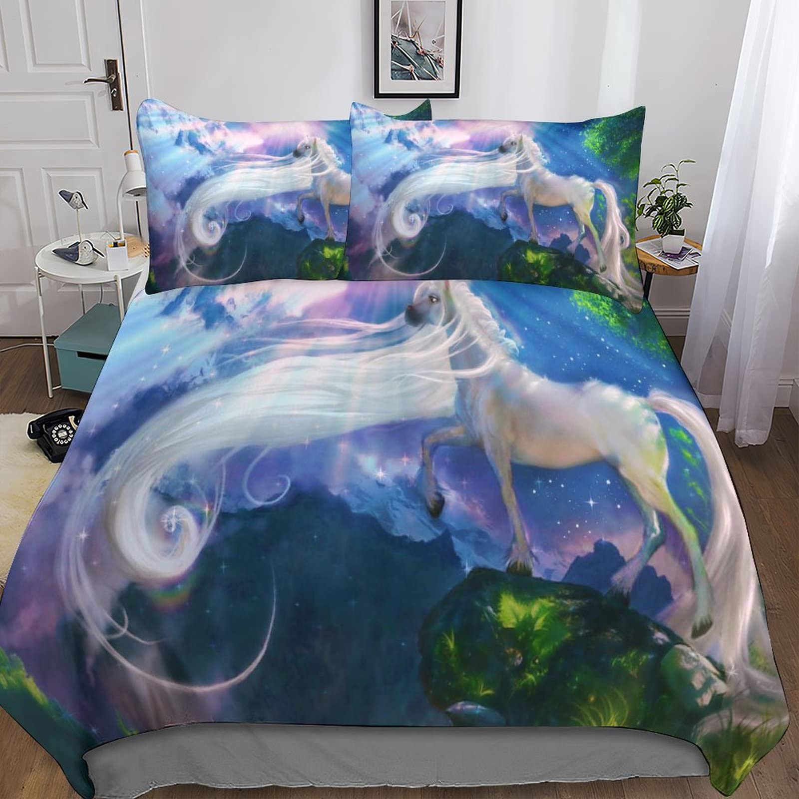 Housse de couette licorne en microfibre douce avec fermeture éclair pratique pour lit double
