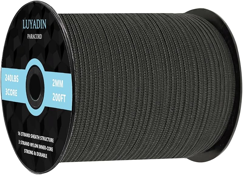 Paracord 240lb - Diameter 2mm Micro Utility Cord -3 Strand Parachute Spool Cord - 100ft 200ft,Paracord for Camping,Hiking,Fishing,Outdoor and DIY