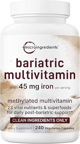 Multivitamínico bariátrico con 45 mg de hierro, 240 cápsulas vegetarianas Multivitamínico metilado 23 en 1 Vitamina D3, K2, C, A, metilfolato,