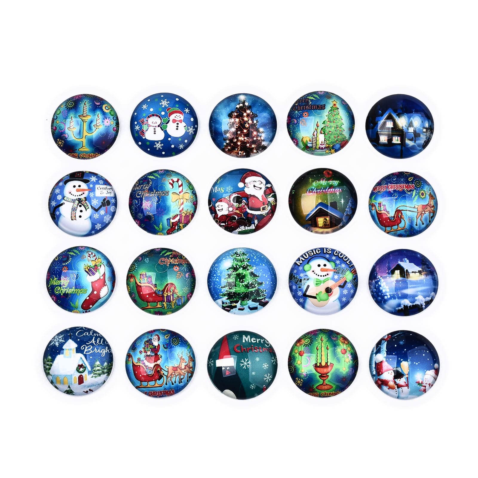 Craftdady 200Pcs 25mm Glass Dome Cabochon 20 Styles Christmas Theme Mosaic Printed Snowman Half Round Cabochons for Jewellery Necklace Craft Making, Blue