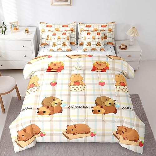 Erosebridal Cute Capybara Full Size Bed Sheets and Comforter Set, Lovely Rodents