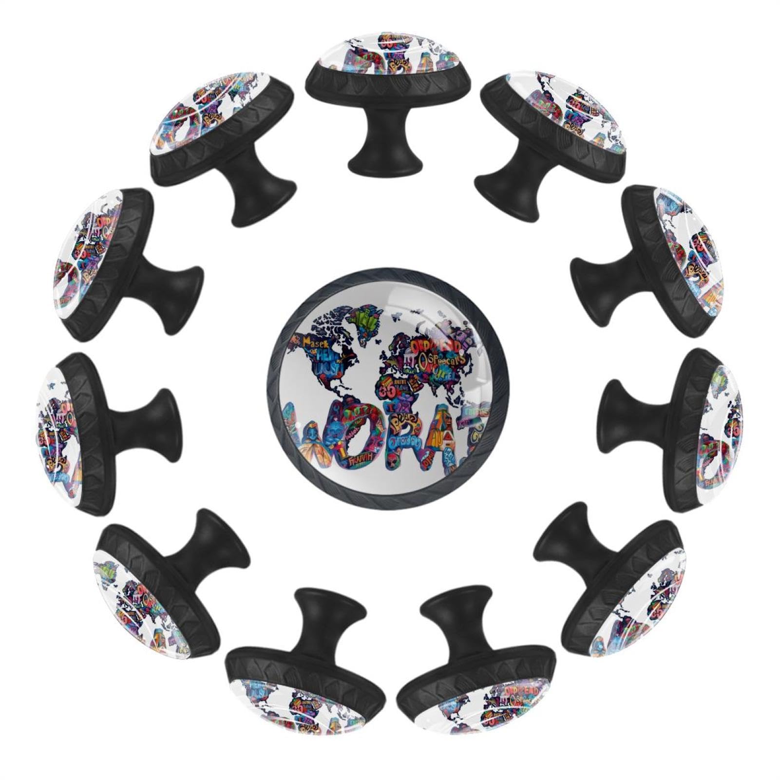 Boutons de tiroir en verre cristal transparent motif carte du monde élégants x12