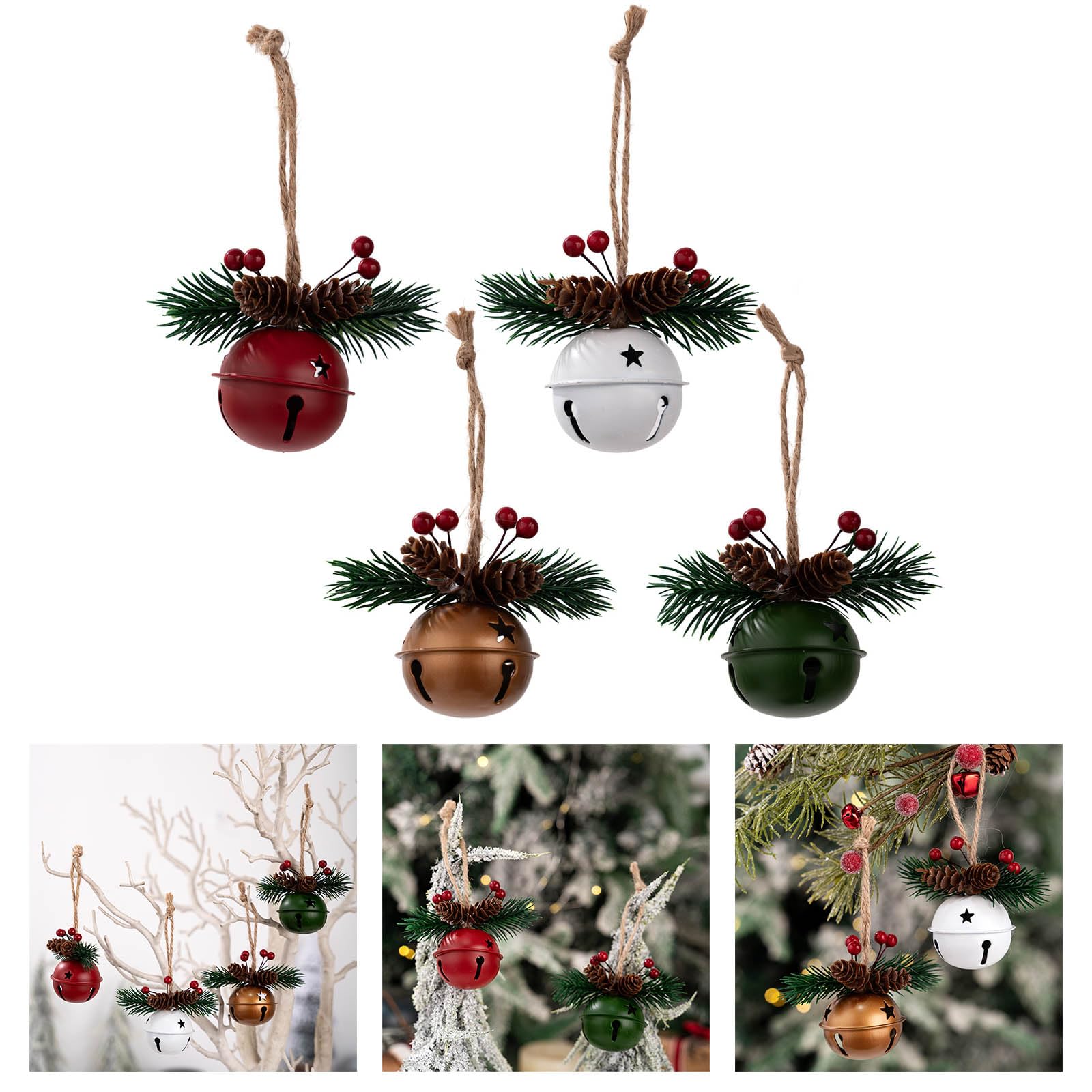 4 decorazioni natalizie da appendere alla porta, per albero di Natale per interni ed esterni, decorazioni per albero di Natale, campane