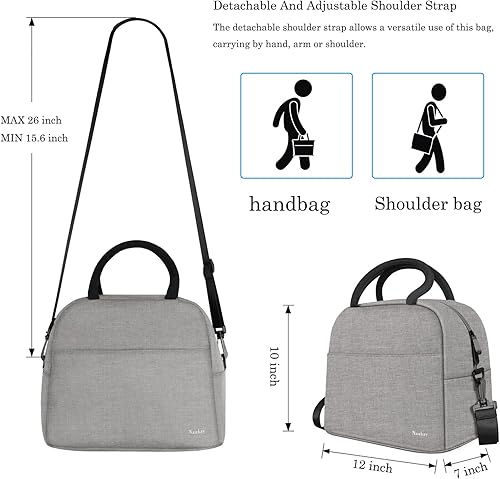 Miniatura 10 de Naukay Bolsa de almuerzo rosa aislada grande para mujeres y hombres, bolsa ligera y duradera con correa de hombro ajustable para oficina, trabajo,