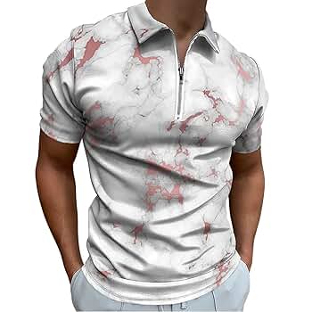 Amazon.com: White Marble Rose Gold Men's Zipper Polo Shirt