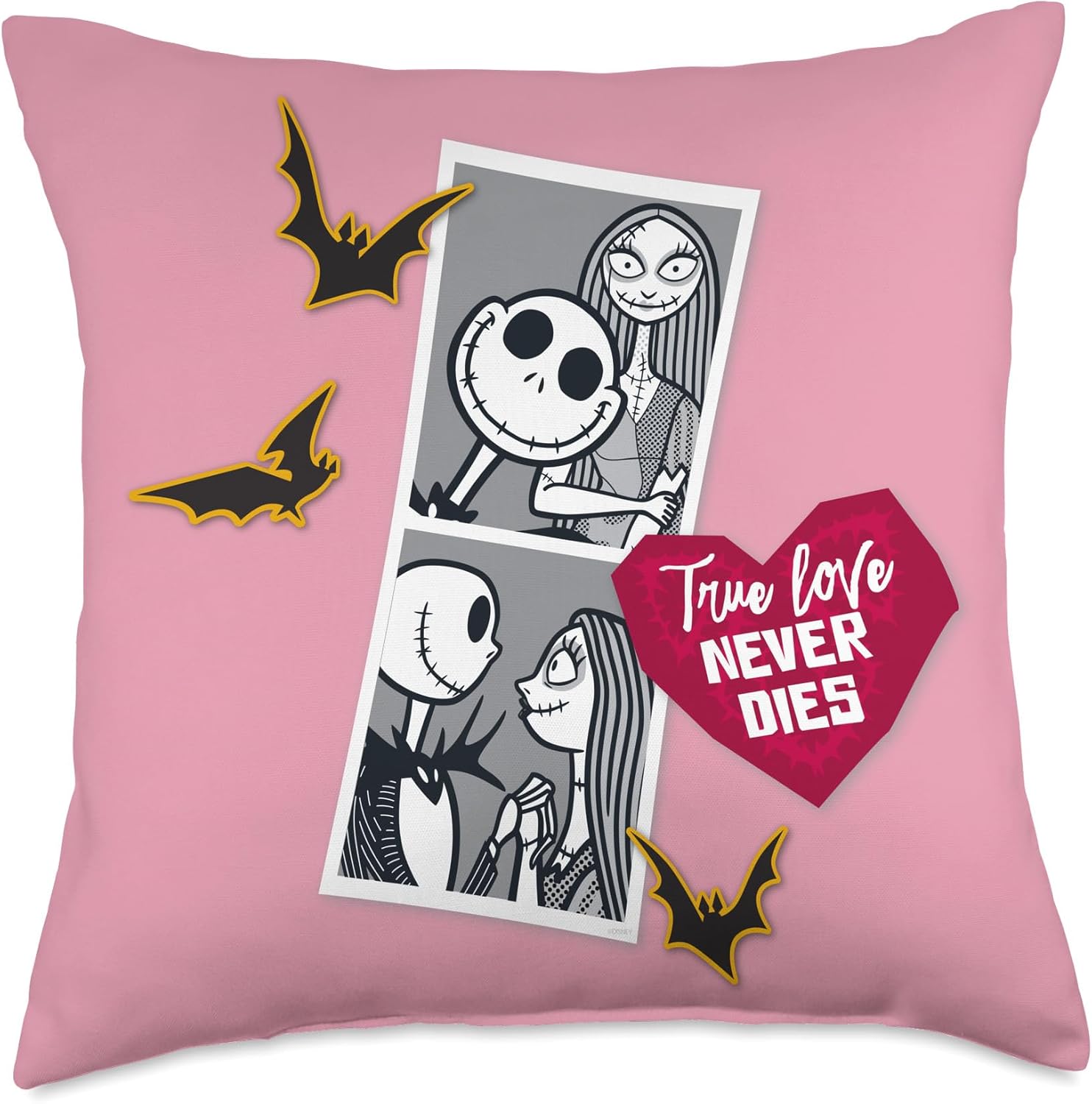Tim Burton’s The Nightmare Before Christmas Jack Sally Heart Throw Pillow