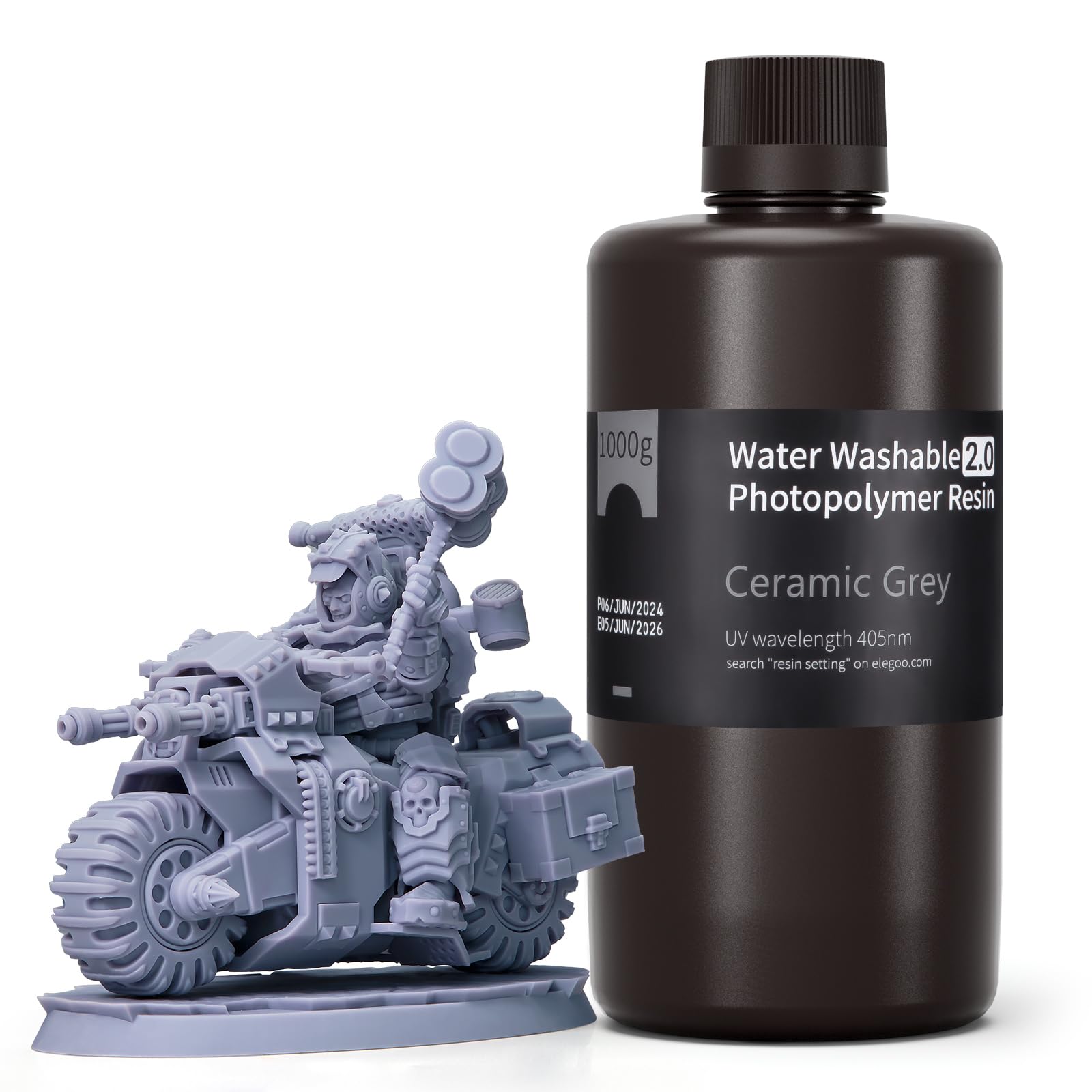 ELEGOO Water Washable Photopolymer Resin 2.0, 405nm UV-Curing 3D Resin with Lower Viscosity, Higher Toughness, Compatible with Saturn Mars Jupiter