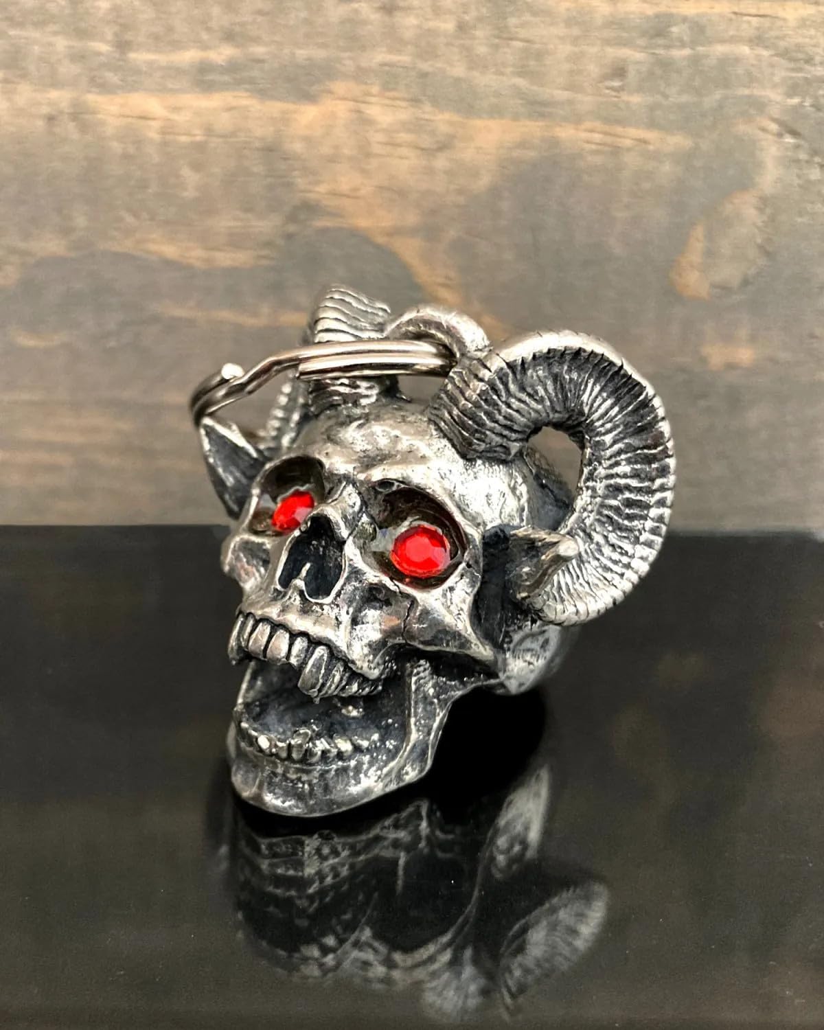 Bravo Bells Monster Skull Diamond Biker Bell – Motorcycle Guardian Keychain – Pewter Skull Accessory – Made in the USA
