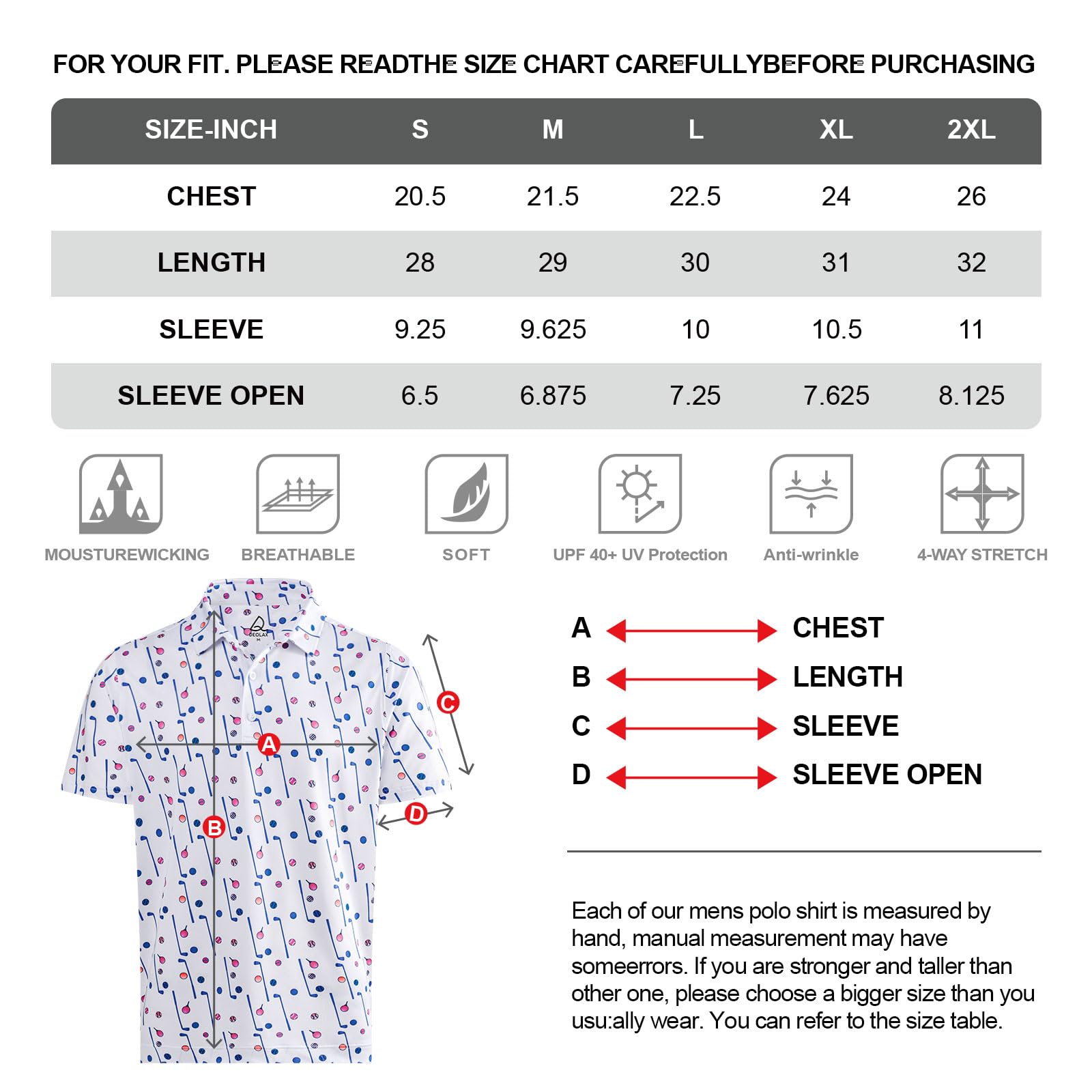 DEOLAX Polo da uomo Performance Moisture Wicking Mens Golf Shirt Casual Dry Fit Polo a maniche lunghe e corte