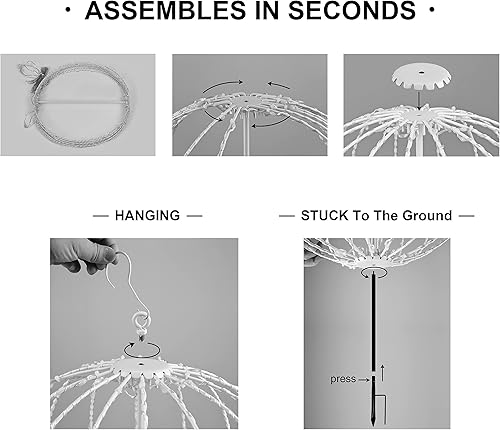 Miniatura 8 de LIGHTSHARE 12IN 96LED Bola de luz Decoración Camino Luces Esfera Luz con Plegable Plano Metal Marco Interior Exterior Impermeable Jardín Luces