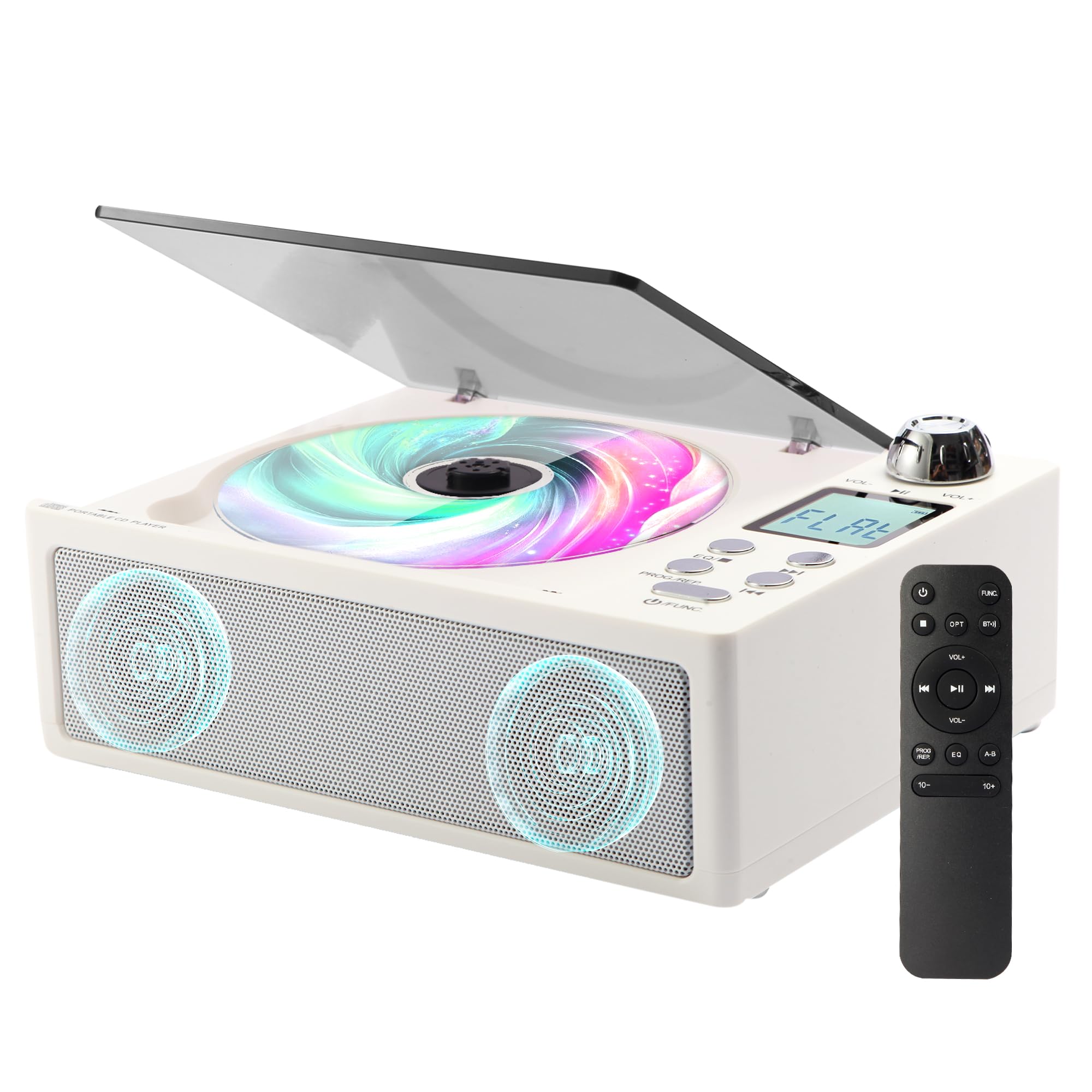 M-Amazup CD Player Portable, Desktop CD Players for Home with Cable and Adapter, Dual Speakers, Support Opt/USB/TF Card/AUX/FM with Remote Control, LCD Display, 3.5mm Headphone Jack, White-image-48