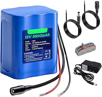 12V 5600mAh Rechargeable Battery Lithium with Charger, Bare Leads Wire Battery Pack Compatible with 12V Devices, DIY Project, Speakers, RC Car, Robot Toys, LED Light Strip, CCTV Camera etc