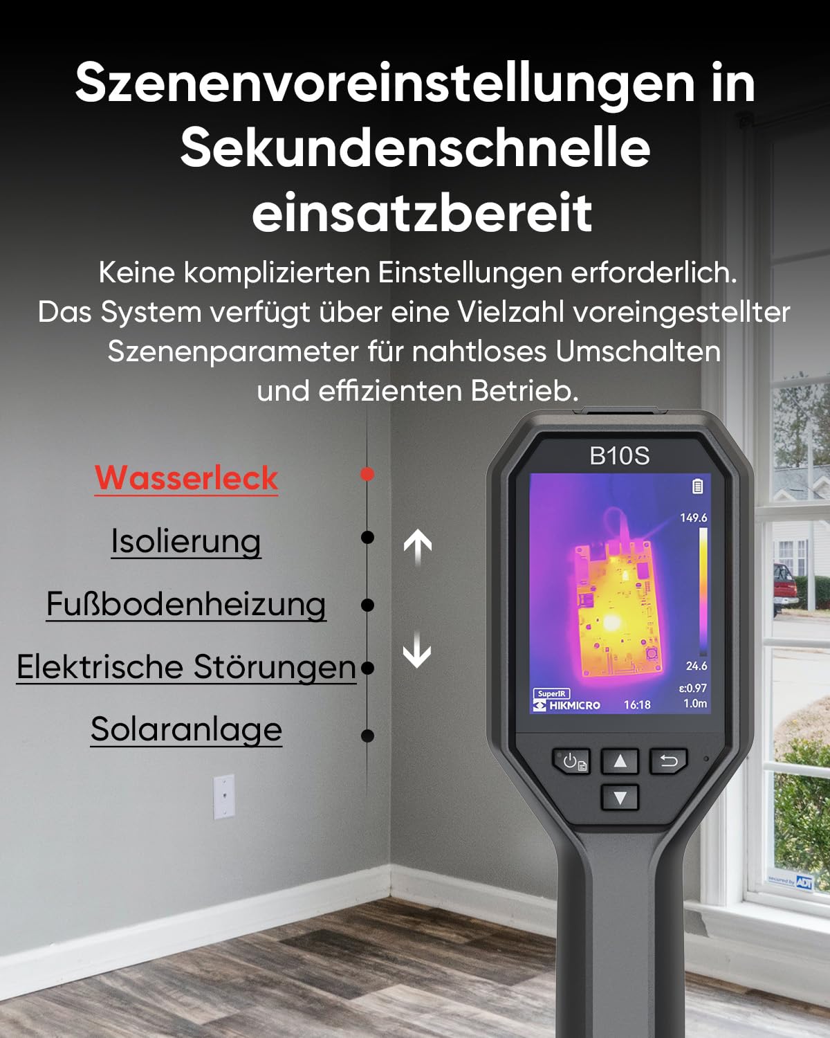 HIKMICRO B10S Wärmebildkamera IR Auflösung 256 x 192, eingebauten 2MP Kamera, Wärmebildkamera für Gebäudeinspektion, 25 Hz Bildwiederholfrequenz, 640 × 480 Auflösung LCD Bildschirm, IP54, -20°C~550°C