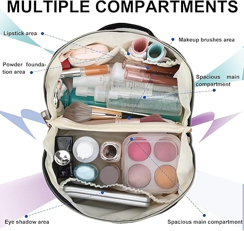 Miniatura 4 de Fixwal Bolsa de maquillaje de viaje de 9 x 4 pulgadas, bolsas de cosméticos de gran capacidad para mujeres, bolsa portátil impermeable, bolsa de