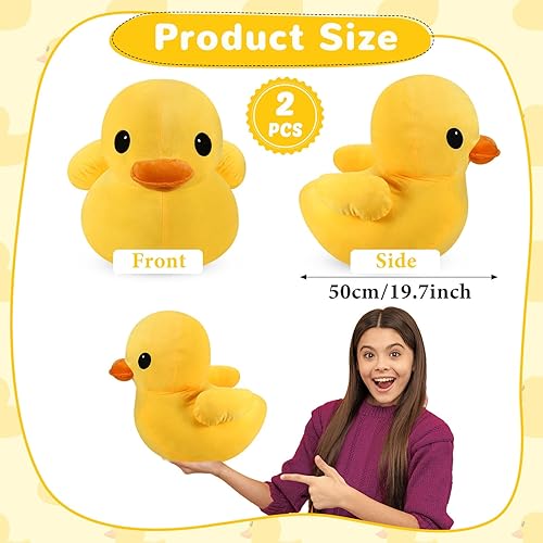 Miniatura 6 de Leyndo 2 piezas de pato amarillo gigante de peluche suave, almohada de peluche de pato, muñecas de animales, juguete de pato abrazable, juguete para